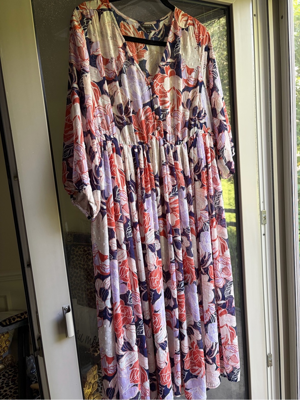 Torrid Floral Navy & Coral Tiered Dress - Picture 2 of 5